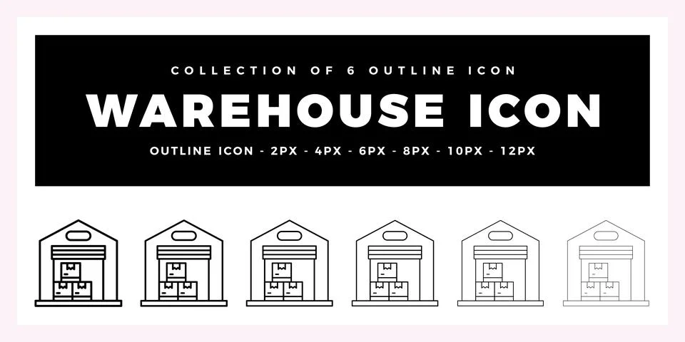 Pack of 6 Outline Vector warehouse icon Stock Illustration