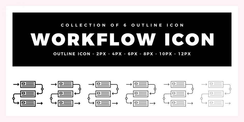 Pack of 6 Outline Vector workflow icon Illustrazione stock
