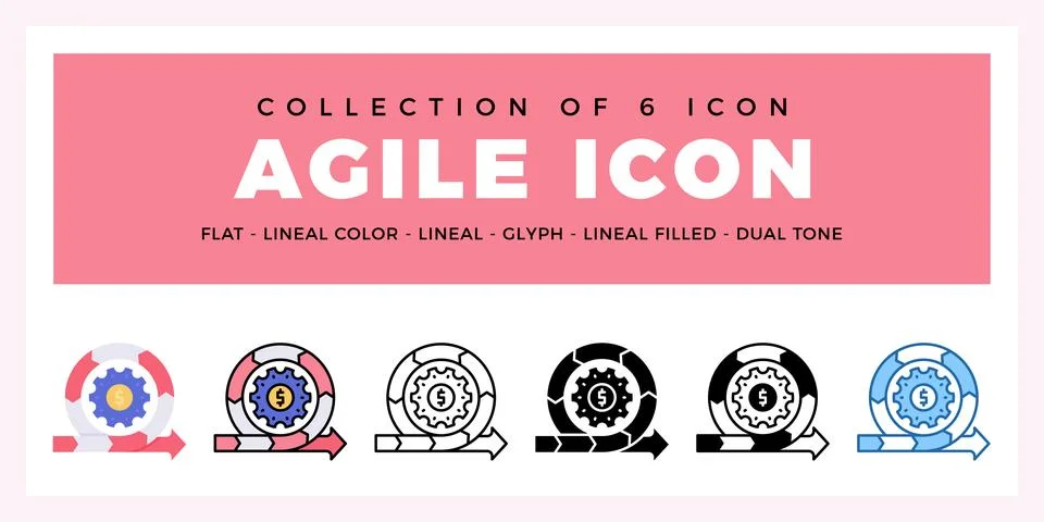Pack of 6 Vector Agile icon Stock Illustration