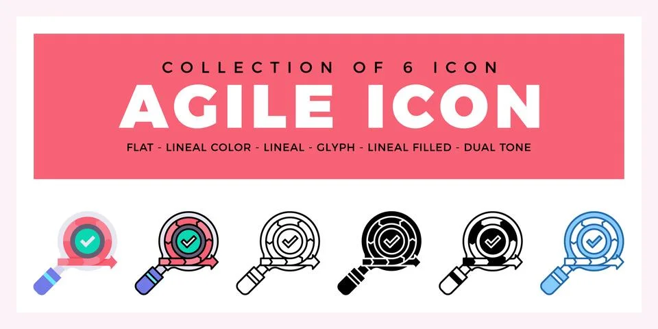 Pack of 6 Vector Agile icon Stock Illustration
