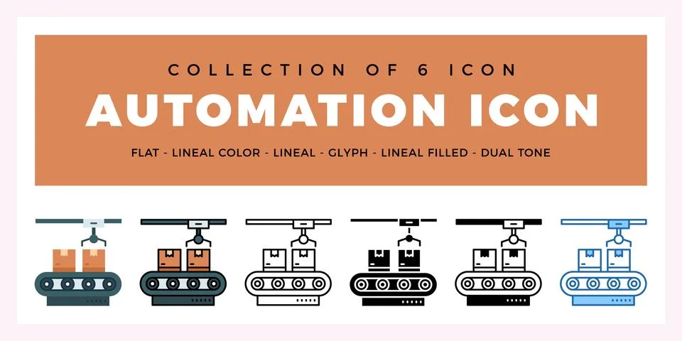 Pack of 6 Vector automation icon Stock Illustration