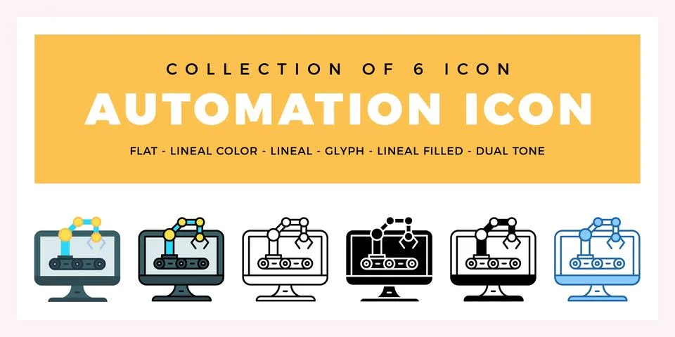 Pack of 6 Vector automation icon Stock Illustration