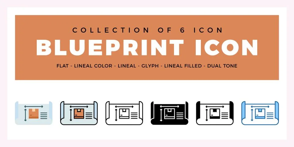 Pack of 6 Vector blueprint icon Stock Illustration