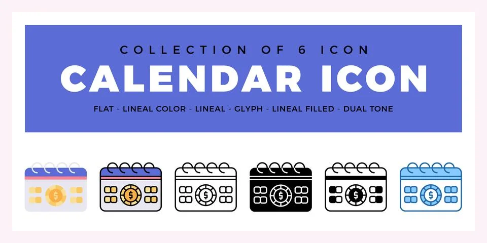 Pack of 6 Vector Calendar icon Stockillustratie
