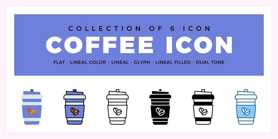 Pack of 6 Vector coffee icon Stock Illustration