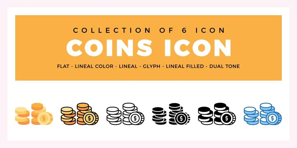 Pack of 6 Vector Coins icon Stock Illustration