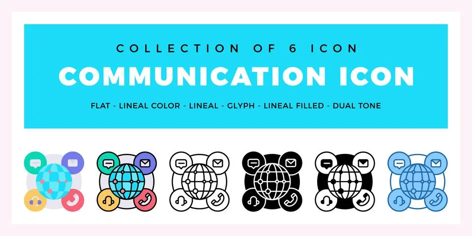 Pack of 6 Vector Communication icon Illustrazione stock