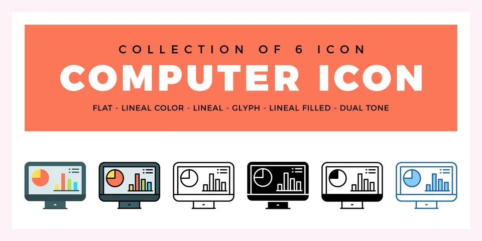 Pack of 6 Vector computer icon Illustrazione stock