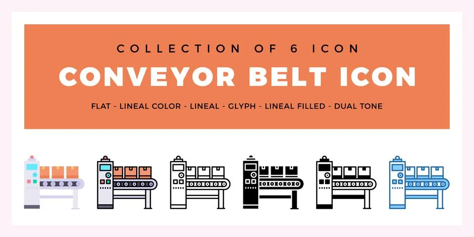 Pack of 6 Vector Conveyor Belt icon Stock Illustration