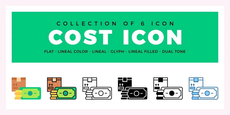 Pack of 6 Vector cost icon 스톡 일러스트