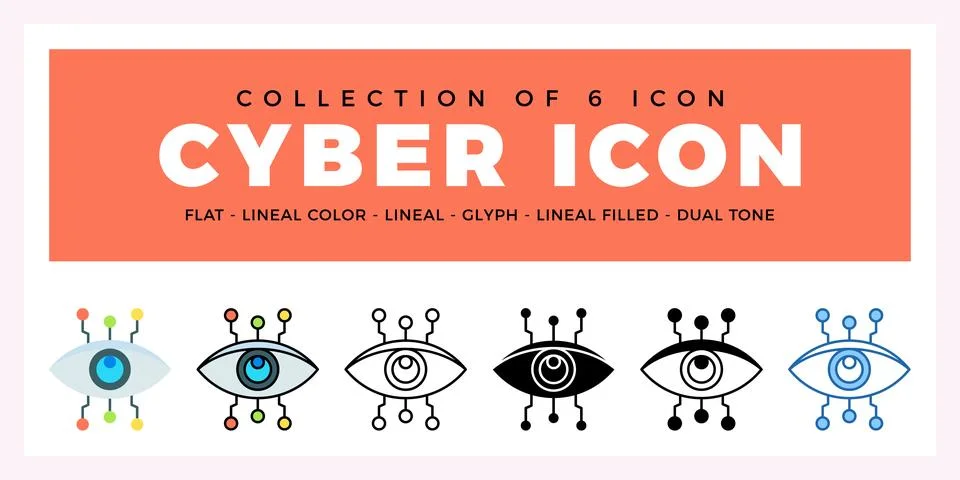 Pack of 6 Vector cyber icon Stockillustratie