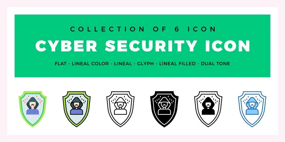 Pack of 6 Vector cyber security icon Illustrazione stock