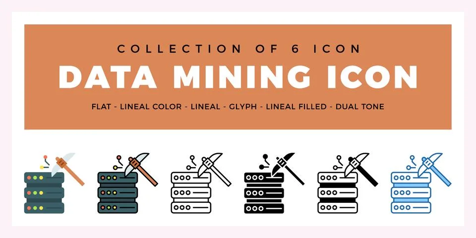 Pack of 6 Vector data mining icon Stock Illustration
