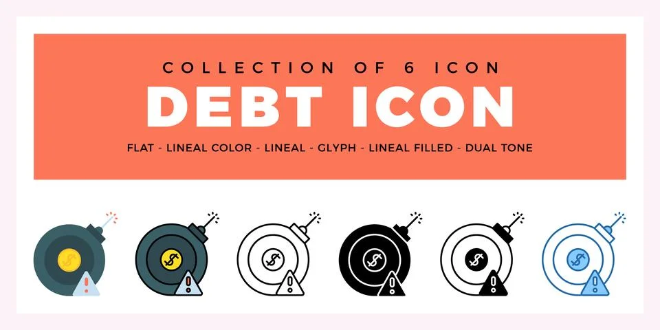 Pack of 6 Vector debt icon 스톡 일러스트