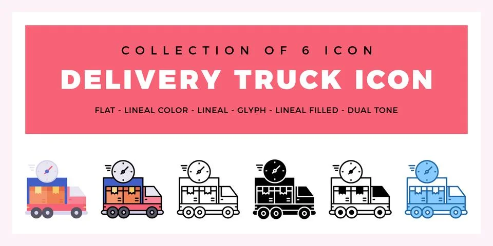 Pack of 6 Vector Delivery Truck icon Stock Illustration