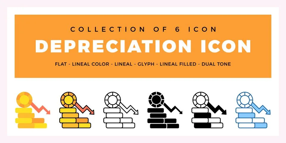 Pack of 6 Vector Depreciation icon Stock Illustration