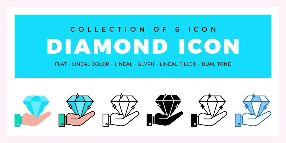 Pack of 6 Vector Diamond icon Stock Illustration