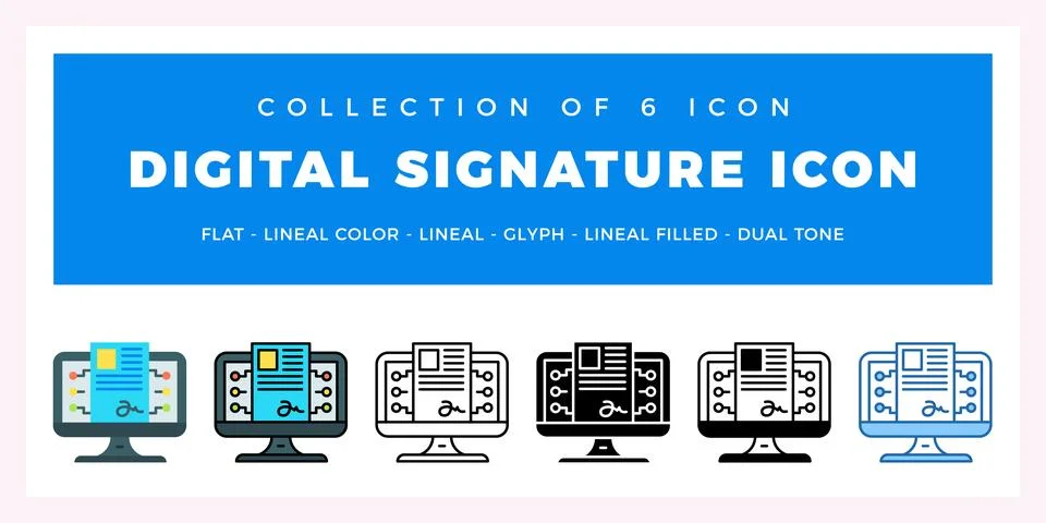 Pack of 6 Vector digital signature icon Stock Illustration