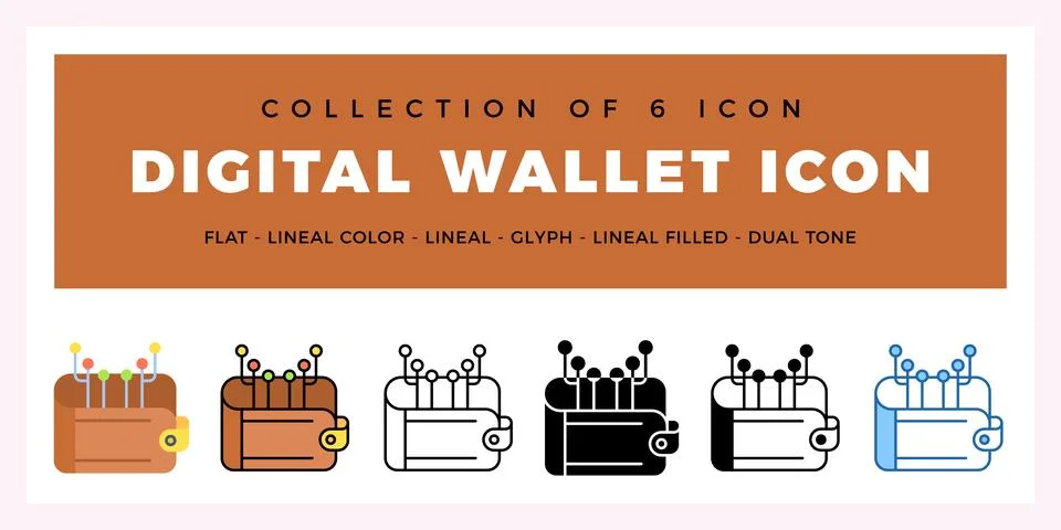 Pack of 6 Vector Digital Wallet icon Stockillustratie