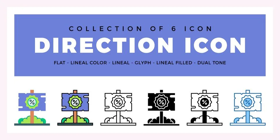 Pack of 6 Vector direction icon Stock Illustration