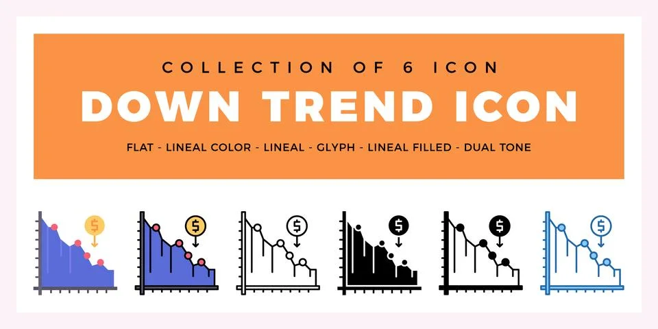 Pack of 6 Vector Down Trend icon Stock Illustration
