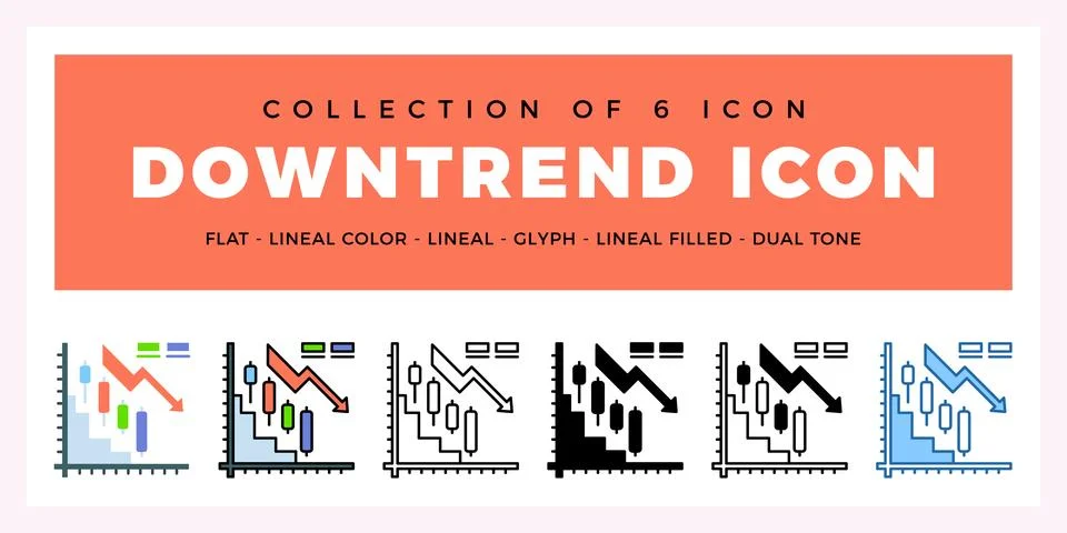 Pack of 6 Vector downtrend icon Stock Illustration