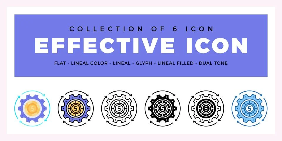Pack of 6 Vector Effective icon Illustrazione stock
