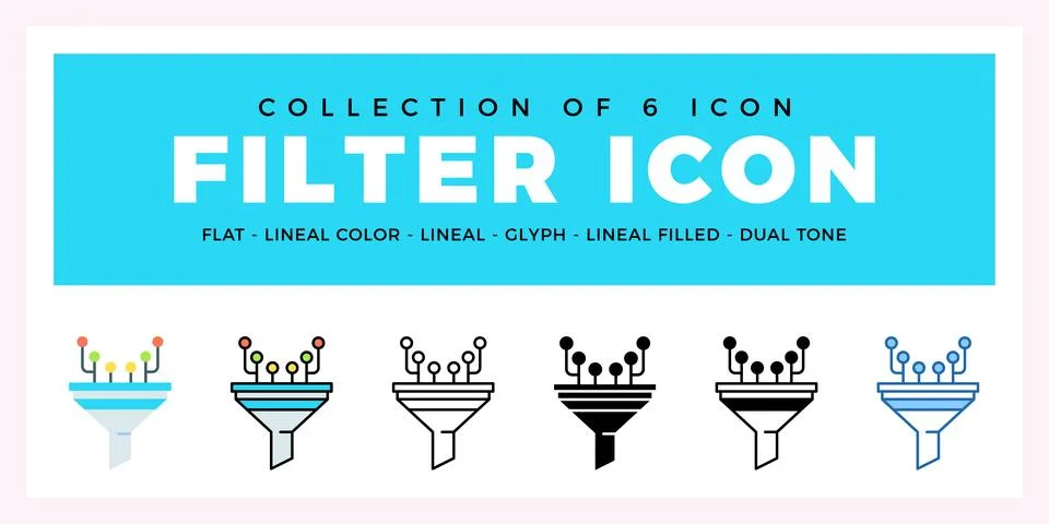 Pack of 6 Vector filter icon Stock Illustration