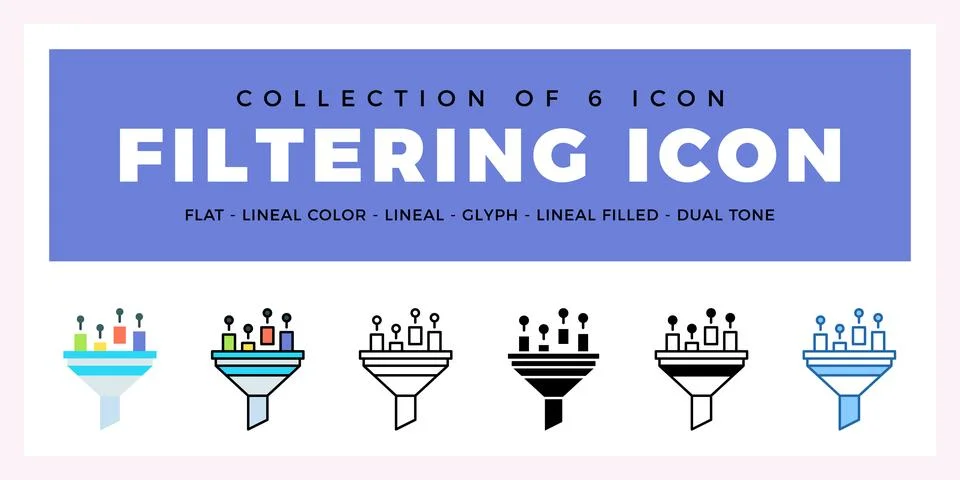 Pack of 6 Vector Filtering icon Stock Illustration
