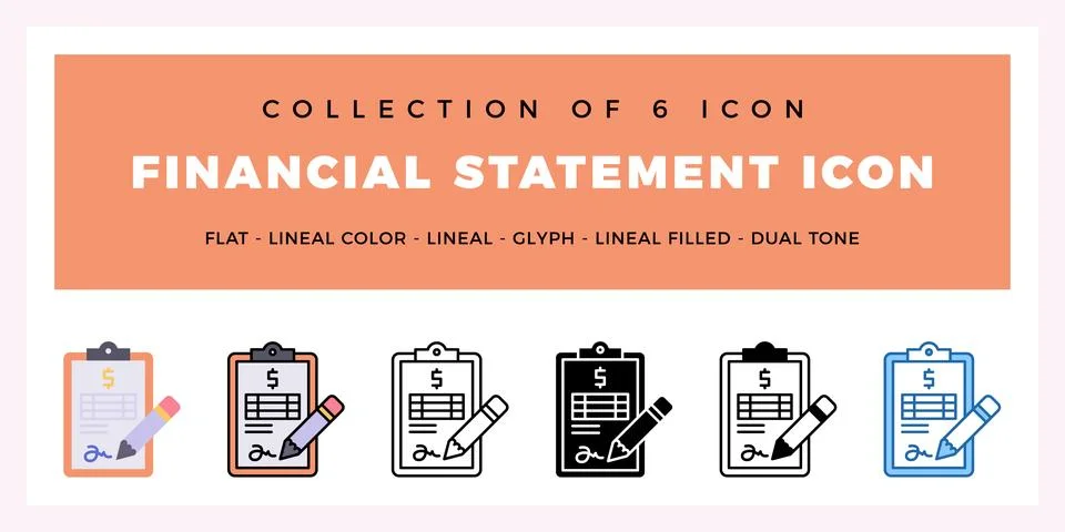 Pack of 6 Vector Financial Statement icon Illustrazione stock