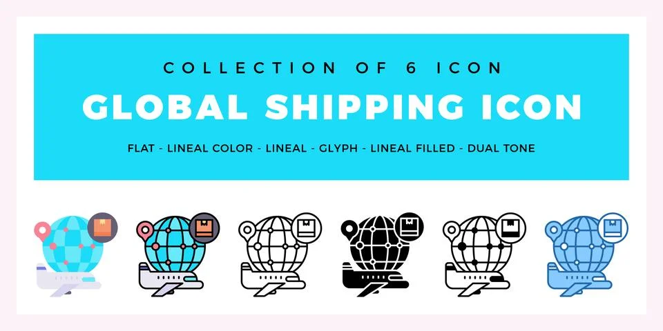 Pack of 6 Vector Global Shipping icon Stock Illustration