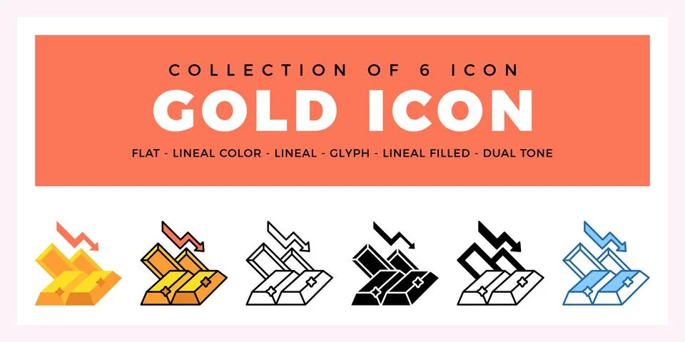 Pack of 6 Vector gold icon Stock Illustration