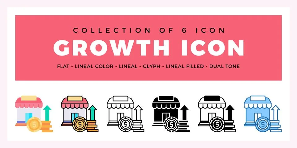 Pack of 6 Vector Growth icon Stock Illustration