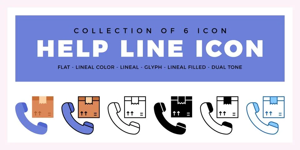 Pack of 6 Vector help line icon Stock Illustration