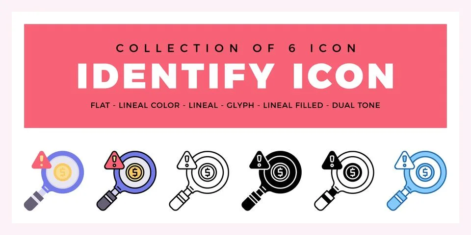 Pack of 6 Vector Identify icon Stock Illustration