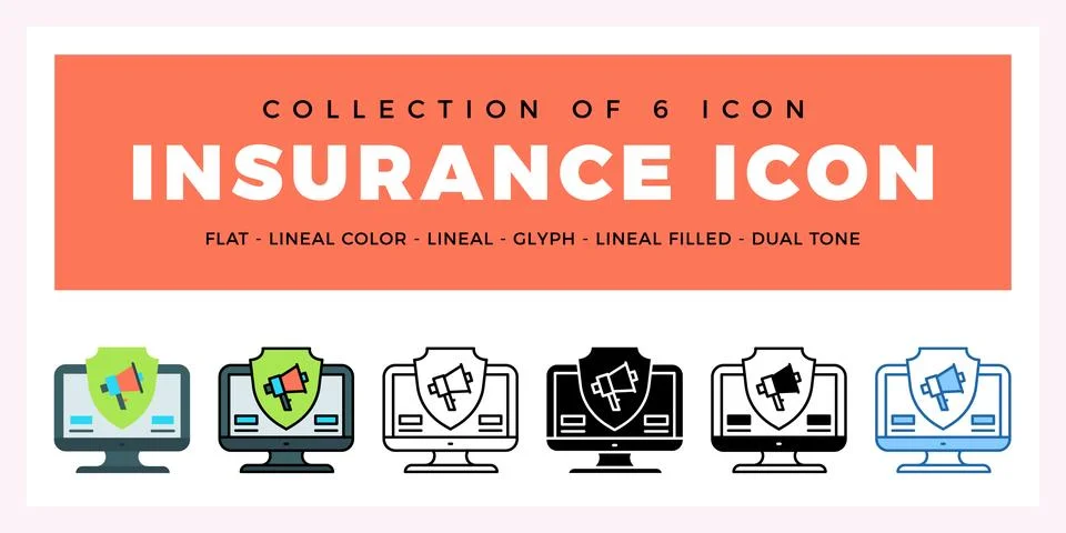 Pack of 6 Vector insurance icon Stock Illustration