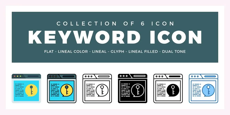 Pack of 6 Vector Keyword icon Stock Illustration