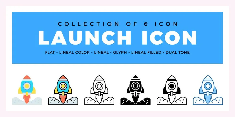 Pack of 6 Vector launch icon Stock Illustration