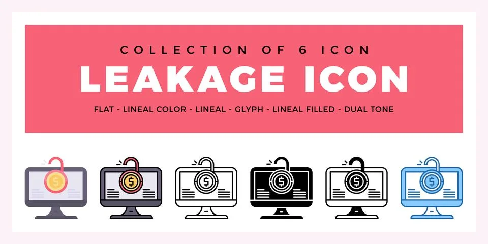 Pack of 6 Vector Leakage icon Stock Illustration