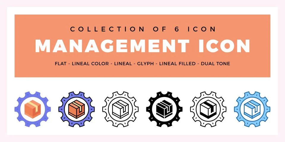 Pack of 6 Vector Management icon Stock Illustration