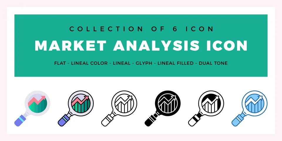 Pack of 6 Vector Market Analysis icon 스톡 일러스트