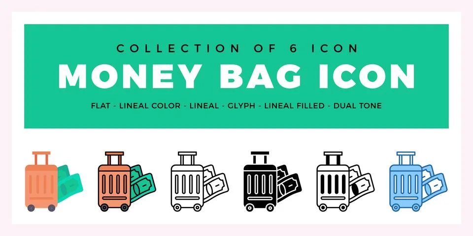 Pack of 6 Vector Money Bag icon Stock Illustration