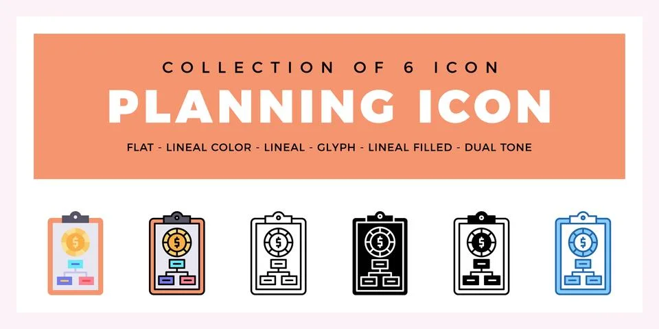 Pack of 6 Vector Planning icon Stock Illustration