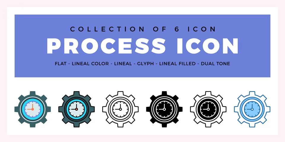 Pack of 6 Vector process icon Illustrazione stock
