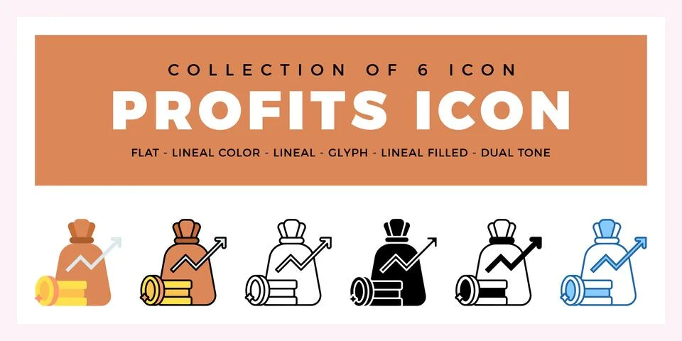 Pack of 6 Vector Profits icon Stock Illustration