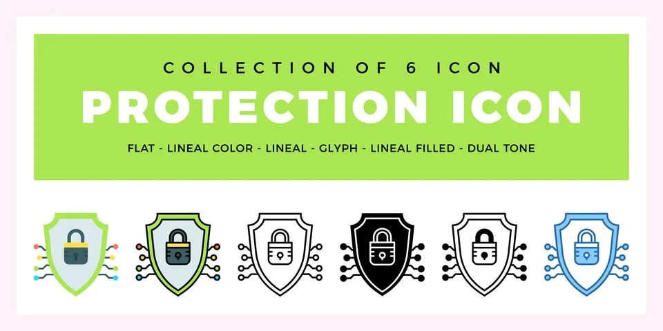 Pack of 6 Vector protection icon Illustrazione stock