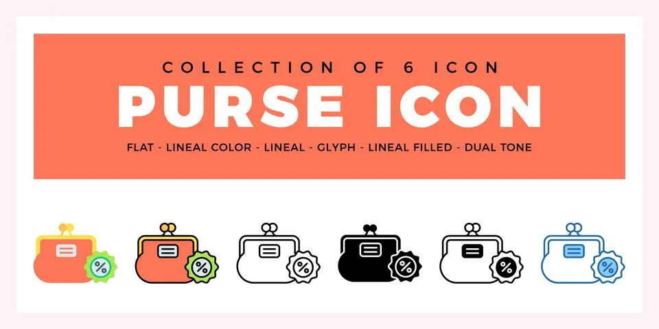 Pack of 6 Vector Purse icon Illustration
