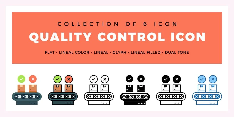 Pack of 6 Vector quality control icon Stock Illustration