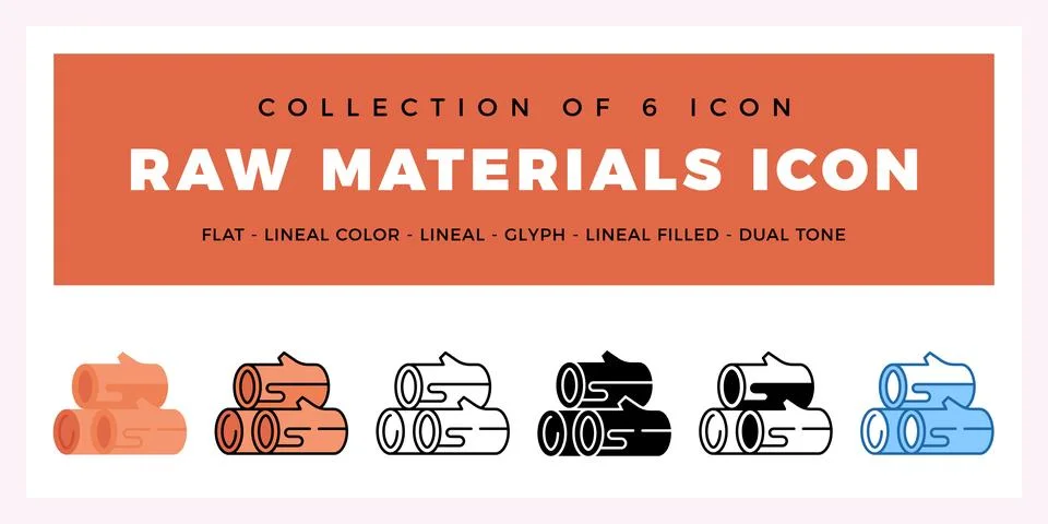 Pack of 6 Vector Raw Materials icon Stock Illustration