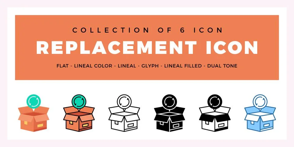 Pack of 6 Vector Replacement icon Stock Illustration